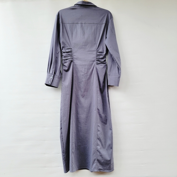 Zara Womens Medium Utilitarian Minimalist Gray Long Sleeve Midi Long Shirt Dress - Picture 13 of 16